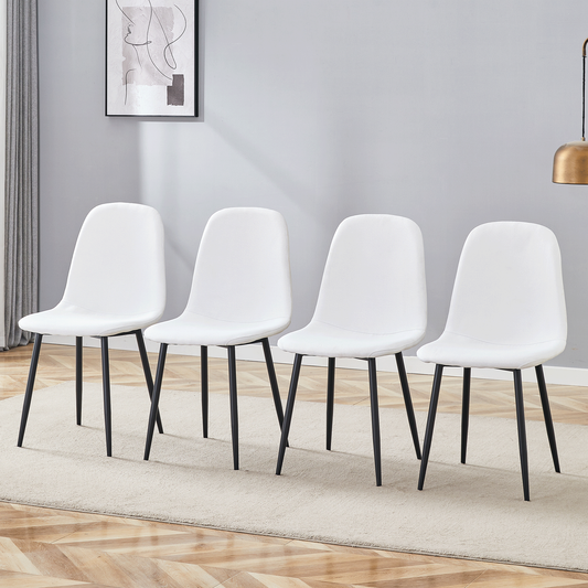 Luxury Simple Chair - Set of 4 WHITE Linen-Cotton Material High Resilience Dining Chair with Metal Black Leg.Integral metal leg architecture,Suitable for various interior decoration styles. SolidRoot Buy Furniture USA