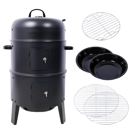 Portable Charcoal Smoker Grill for Outdoor Cooking, Black Steel, 16 Inch Vertical Smoker SolidRoot Buy Furniture USA