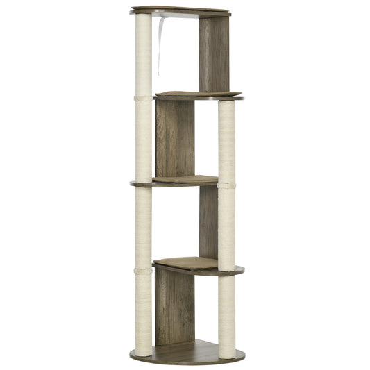 PawHut 65' Corner Modern Cat Tree Tall for Climbing, Large Multilevel Cat Tower with Scratching Posts, Small-Fit Kitten Tower with Sisal, Cream White - SolidRoot Buy Furniture USA