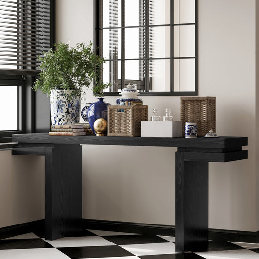 66' Extra Wide Real Wood Veneered Console Table, Minimalist Sofa Table Behind Couch for Entryway, Hallway, Living Room, Home Office, Black SolidRoot Buy Furniture USA