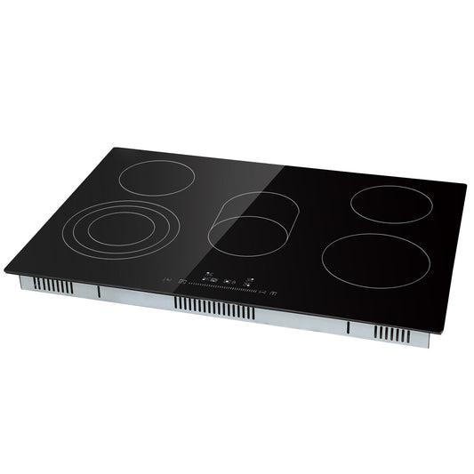 Built in Electric Stove Top, 30.3 x 20.5 inch 5 Burners, 240V Glass Radiant Cooktop with Sensor Touch Control, Timer & Child Lock Included, 9 Power Levels for Simmer Steam Slow Cook Fry - SolidRoot Buy Furniture USA