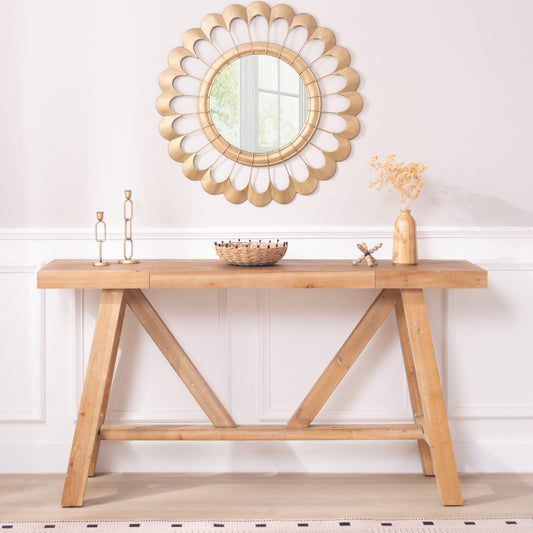 Farmhouse A- frame Wood Console Table, 58.5' SolidRoot Buy Furniture USA