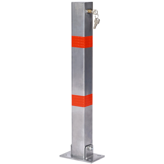 Q235 Steel Parking Bollard Pole Barrier with Lock, Gray, 27.6 Inches, Square Design SolidRoot Buy Furniture USA
