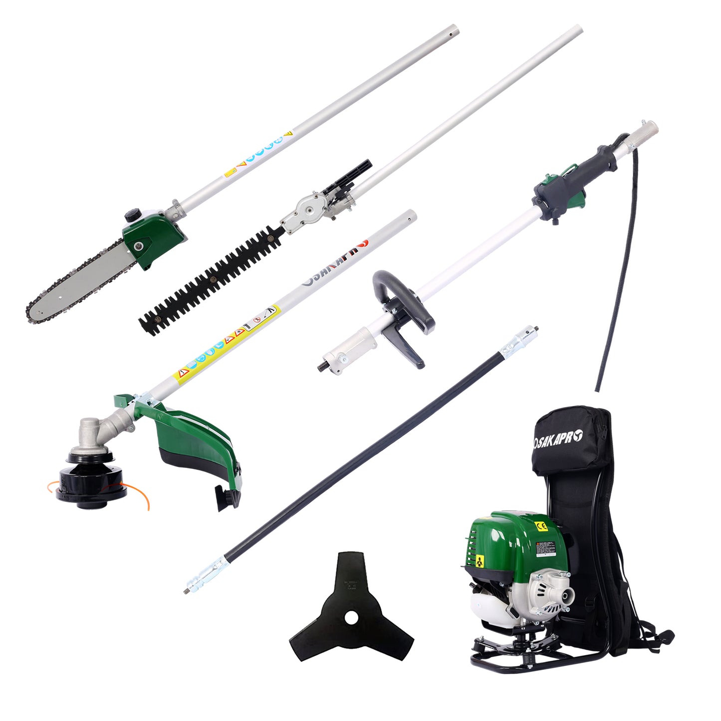 Backpack 4 in 1 Multi-Functional Trimming Tool, 38CC 4-stroke Garden Tool System with Gas Pole Saw, Hedge Trimmer, Grass Trimmer, and Brush Cutter EPA Compliant SolidRoot Buy Furniture USA