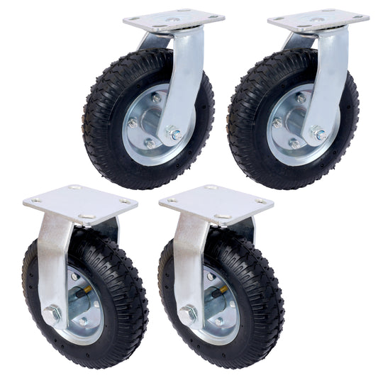 4PCS 8IN CASTER pneumatic tire(2PCS SWIVEL+2PCS RIGID), Caster Wheel, Steel Hub with Ball Bearings, 5/8-Inch Bore Centered Axle -black SolidRoot Buy Furniture USA