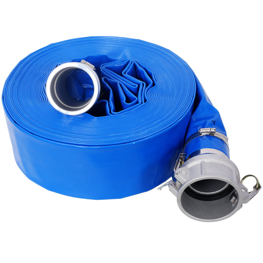 4'x100FT Pool Backwash Hose, Heavy Duty Reinforced Blue PVC Lay Flat Water Discharge Pump Hoses For Swimming Drain Pools and Clean Filters, with Aluminum Camlock C and E Fittings SolidRoot Buy Furniture USA