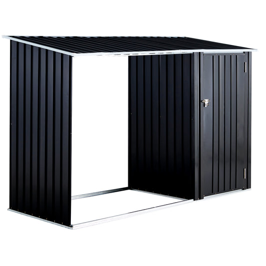 Firewood Storage Shed, Outdoor Firewood Rack, Outdoor Storage Shed with Log Holder, Firewood Shelter for Patio, Anthracite Galvanized Steel SolidRoot Buy Furniture USA