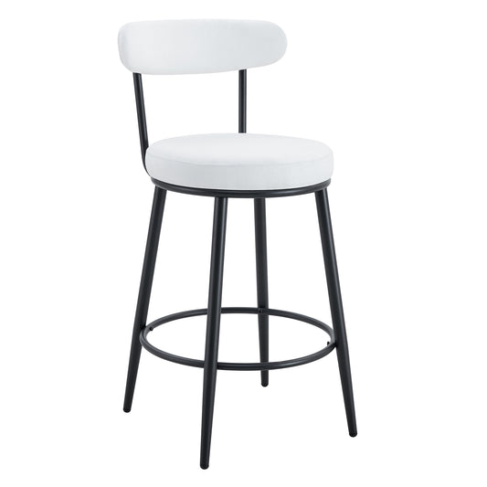Fashionable Ergonomic High Legged Bar Chairs with White Fabric Cushions, 35.5 Inches Tall, Black and White Color.Set of 2. SolidRoot Buy Furniture USA
