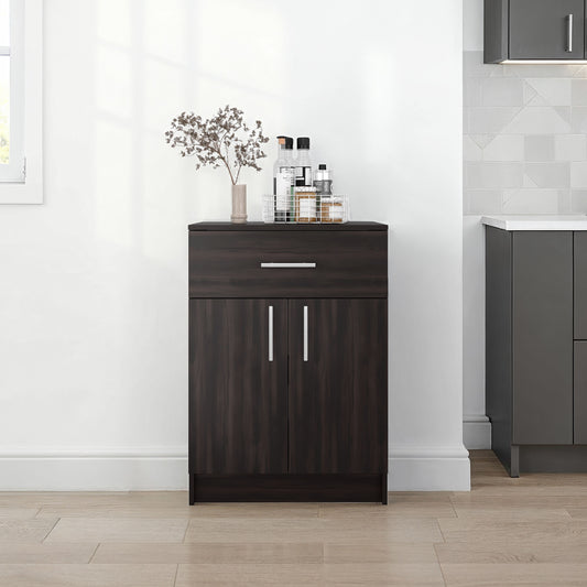 Barbados Pantry Cabinet 33' H with Top Drawer, Double Doors and Interior Shelves, Dark Walnut SolidRoot Buy Furniture USA