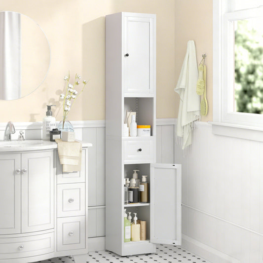 71 Inch Tall Bathroom Storage Cabinet, 5-Tier Narrow Metal Cabinet with 2 Doors & Adjustable Shelves, Freestanding Cabinet for Space Saving in Kitchen, Laundry Room, Pantry, White - SolidRoot Buy Furniture USA