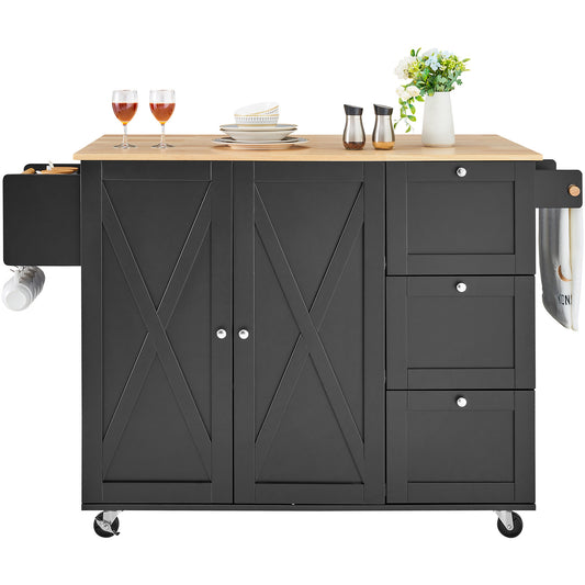 Kitchen Island Cart Rolling Storage Cabinet on Wheel with Drawer & Shelves - SolidRoot Buy Furniture USA