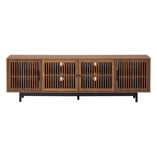 78 inch Modern TV Stand for TVs up to 85 inches, Entertainment Center with Closed Storage & Cable Management, Soft-Closing Hinges, Solid Wood Legs in Walnut Finish, MDF Construction - SolidRoot Buy Furniture USA