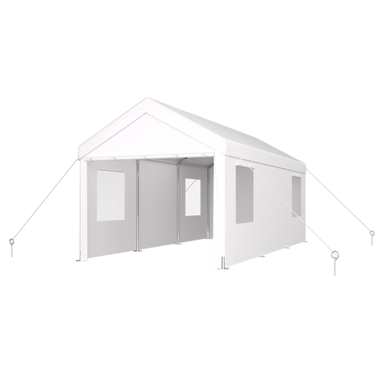 Carport 12' x 20' Portable Garage, Heavy Duty Car Port Canopy with 2 Roll-up Doors & 4 Ventilated Windows for Car, Truck, Boat, Garden Tools,white SolidRoot Buy Furniture USA
