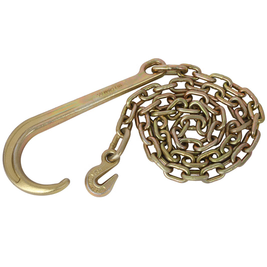Tow Chain with 15 Inch Forged J Hook and Grab Hook - Grade 70 Chain - 6 Foot - 4,700 Pound Safe Working Load SolidRoot Buy Furniture USA