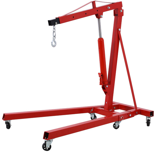 2 Ton Folding Engine Hoist Cherry Picker Shop Crane Hoist Lift, Heavy Duty Steel with 6 Iron Caster Wheels (Red) SolidRoot Buy Furniture USA