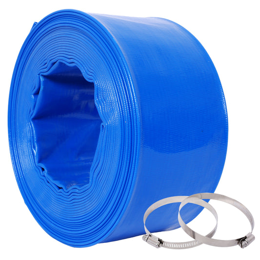 3'x50FtPool Backwash Hose, Blue Heavy Duty Reinforced PVC Lay Flat Water Discharge Hose for Swimming Pool Filter Pump,with 2 Clamp SolidRoot Buy Furniture USA