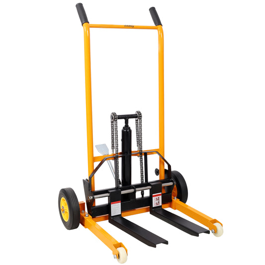 Manual Forklift Pallet Stakcer, Load Capacity 440 Lbs, Hydraulic Material Lift 35.5' Lift Height with Adjustable Forks and Fixed Legs Pallet Truck Dolly Stacker,4PCS Wheels. Yellow Color SolidRoot Buy Furniture USA
