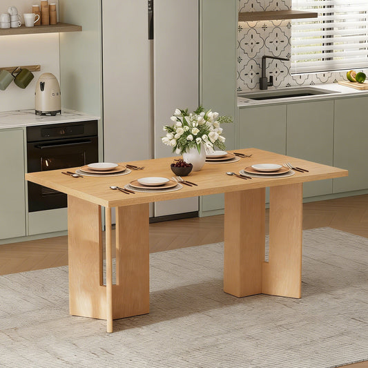 TREXM Farmhouse Wood Dining Table, 60' Rectangular Dining Table with Cutout Table Legs for Dining Room, Kitchen and Living Room (Natural Wood Wash) SolidRoot Buy Furniture USA