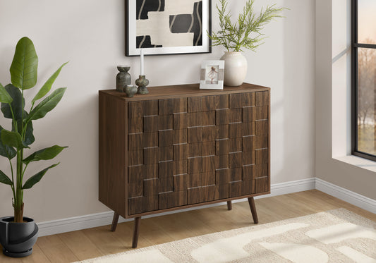 Accent Chest, 36' Wide, 2 Door Cabinet, Storage, Decorative, Dark Walnut Laminate, Mid Century, Transitional SolidRoot Buy Furniture USA
