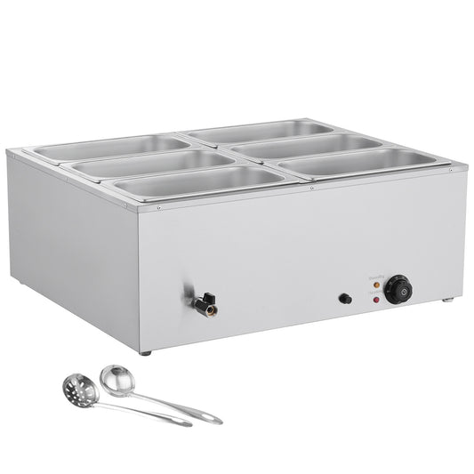 Commercial Food Warmer 6-Pan 1500W Countertop Buffet Bain Marie with Lid SolidRoot Buy Furniture USA