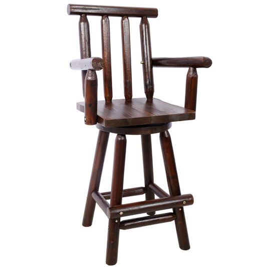 Solid Fir Wood Rustic Bar Stool with Wide Armrests & Footrest - Brown High Back Bistro Chair for Kitchen Island, Dining Room & Pub (4-Legged Design) SolidRoot Buy Furniture USA