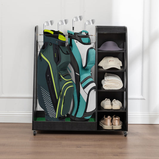 Golf Bag Organizer for Garage, Premium Wooden Golf Clubs Storage Rack Fit 2 Golf Bags, Golf Trunk Organizer for Car Garage Club Shed Basement,Black - SolidRoot Buy Furniture USA