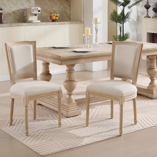 French Country Dining Chairs Set of 2, Upholstered Chairs with T-shaped Back, Wire drawing and carving techniques ,Disassemblable , for Living Room, Kitchen , Restaurant Use, Beige SolidRoot Buy Furniture USA