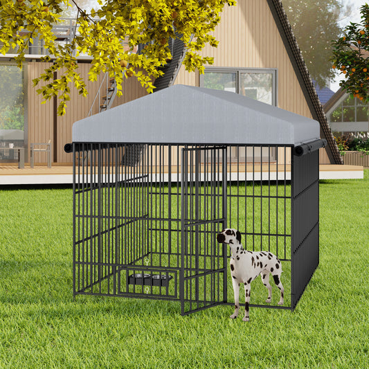 Large Dog Kennel Outdoor Pet Pens Dogs Run Enclosure Animal Hutch Metal Coop Fence with Roof Cover(6.6'L x 6.6'W x 6.4'H) - SolidRoot Buy Furniture USA