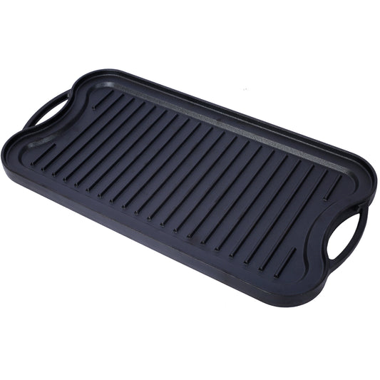 Pre-Seasoned Cast Iron Reversible Rectangular Grill/Griddle, Black, 20inch x 10inch SolidRoot Buy Furniture USA