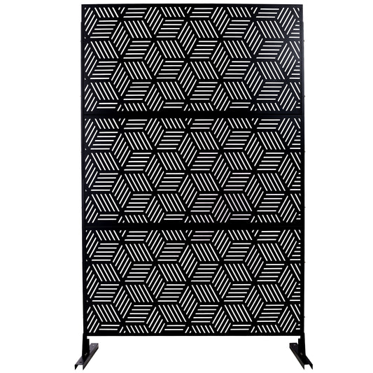 Outdoor & Indoor Privacy Screen Metal Privacy Screen 76' H×48' W, Freestanding Decorative Privacy Screen for Deck Balcony Patio, Privacy Fence Panels for Outside Lawn Garden PS116 BLACK SolidRoot Buy Furniture USA