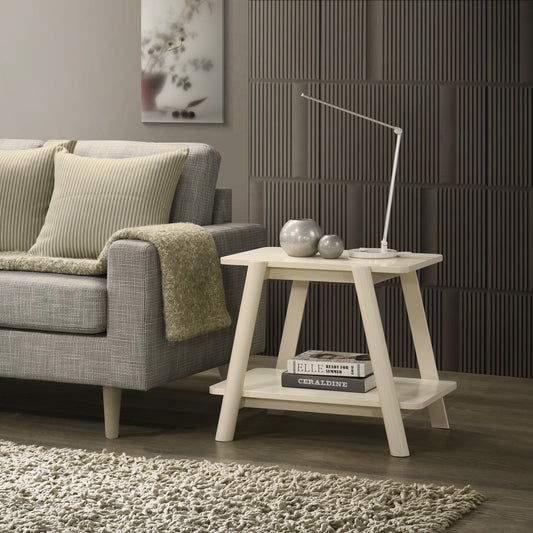 Metz Mid-Century Modern Wood Shelf End Table, Off-White Finish SolidRoot Buy Furniture USA