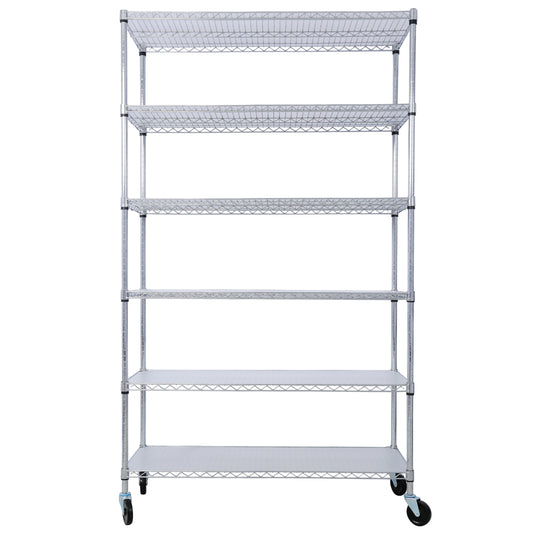 6-Tier Heavy Duty Chrome Wire Shelving Unit with Wheels (6000 lbs Capacity), NSF Certified Commercial Metal Storage Rack with Shelf Liners, Adjustable Utility Organizer - 48'L x 18'D x 82'H SolidRoot Buy Furniture USA