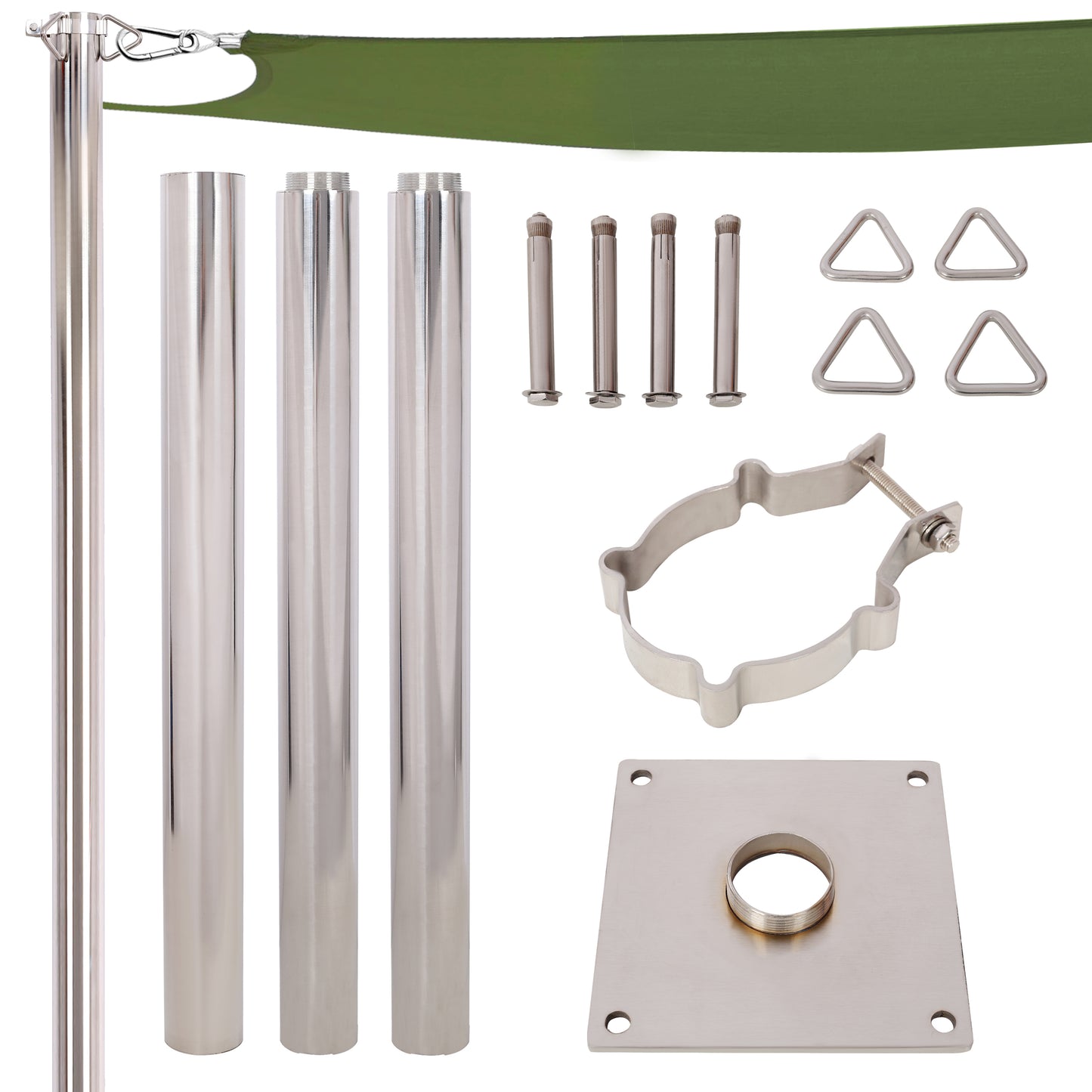 8FT Heavy Duty Stainless Steel Canopy Pole With Base Plate,Suitable for Garden,Yard,Patio,Playground SolidRoot Buy Furniture USA
