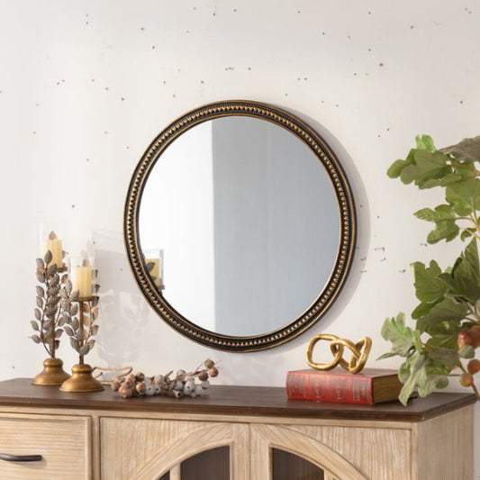 Round Decorative Wall Mirror, Vintage Gold Beaded Frame, for Living Room/Bedroom/Bathroom Home Decor - SolidRoot Buy Furniture USA