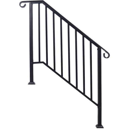 Handrails for Outdoor Steps, Fit 3 or 4 Steps Outdoor Stair Railing, Picket#3 Wrought Iron Handrail, Flexible Porch Railing, Black Transitional Handrails for Concrete Steps or Wooden Stairs SolidRoot Buy Furniture USA