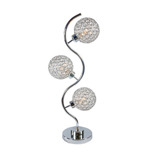 Denise 32 Inch Table Lamp, Metal Frame, Round Base Glass, Crystals, Silver - SolidRoot Buy Furniture USA