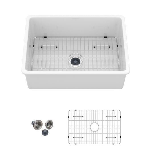 White Porcelain Fireclay Single Bowl Kitchen Sink 27x19x10 inches - Undermount or Top Mount Installation