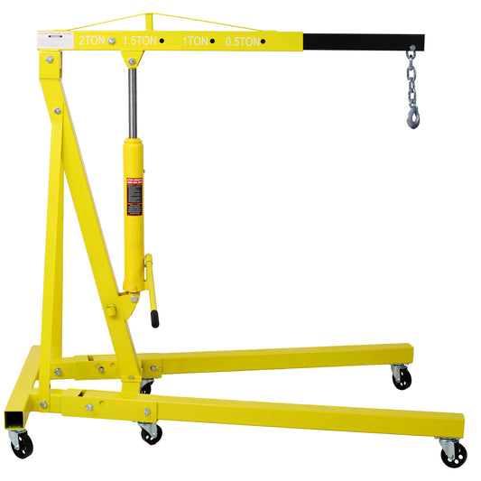 2 Ton Folding Engine Hoist Cherry Picker Shop Crane Hoist Lift, Heavy Duty Steel with 6 Iron Caster Wheels (yellow) SolidRoot Buy Furniture USA