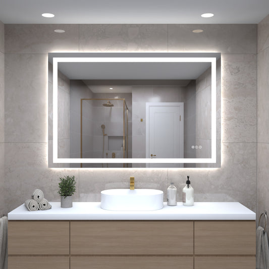 48 x 32 Inch LED Bathroom Mirror with Front and Backlight, Wall Mounted Vanity Mirror with Aluminum Frame, Anti-Fog, Memory, 3 Colors, Stepless Dimmable SolidRoot Buy Furniture USA