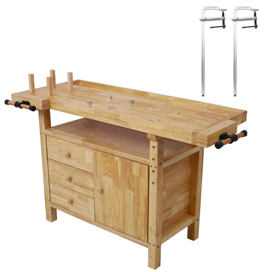 Wood Workbench - Wooden Workbench for Garage Workshop and Home, with Bar Clamps Set 20 inch x 4-3/4 inch Throat,Pack of 2 SolidRoot Buy Furniture USA