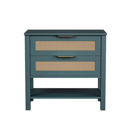 Rattan Nightstand with 2 Drawers and Storage Shelf Boho Bedside Narrow Side Table for Bedroom SolidRoot Buy Furniture USA