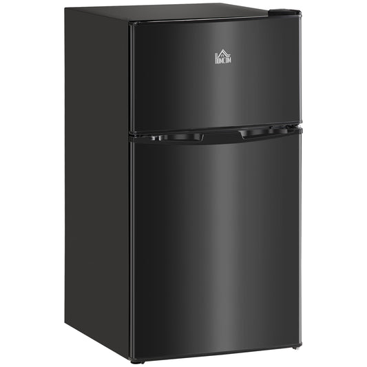 HOMCOM 3.2 Cu.Ft Mini Fridge with Freezer, Double Door Compact Refrigerator with Adjustable Thermostat, Shelf and Reversible Door for Bedroom, Dorm, Home Office, Energy Efficient, Black - SolidRoot Buy Furniture USA