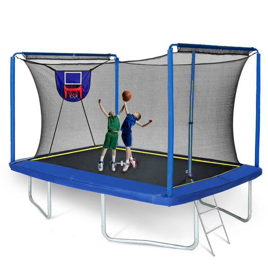 New YC Rectangular Trampoline with Basketball Board, Inflater, and Ladder - Blue Steel 8ft x 12ft ASTM Standard Tested - SolidRoot Buy Furniture USA