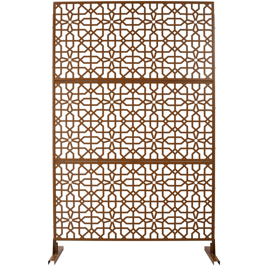 Outdoor & Indoor Privacy Screen Metal Privacy Screen 76' H×48' W, Freestanding Decorative Privacy Screen for Deck Balcony Patio, Privacy Fence Panels for Outside Lawn Garden PS106 BROWN SolidRoot Buy Furniture USA