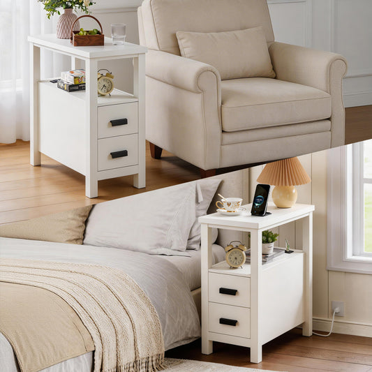 End Table with Charging Station,Side Tables with USB Ports & Outlets,Side Table with 2 Drawers, Small Wood Bedside Table, Small Rustic Side Table, Modern End Table with Drawer SolidRoot Buy Furniture USA