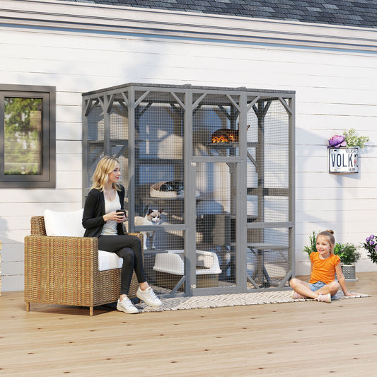 Outdoor Cat Enclosure, 71' Large Cat House for Multiple Cats with Waterproof Roof, 3 Tier Cat Cage with 6 Platform for Patio, Yard, Graden