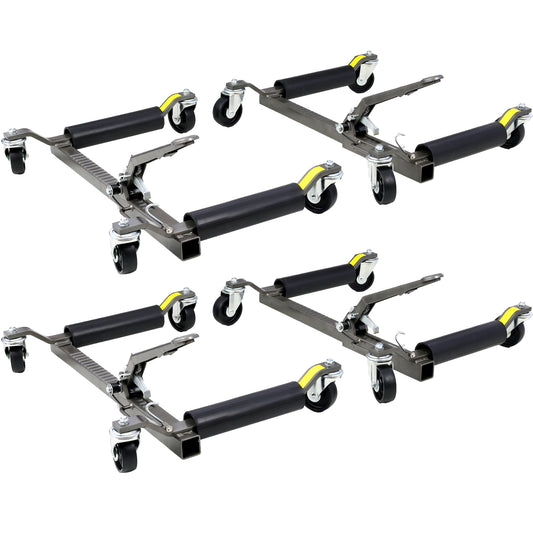 Set of (4) Wheel Dolly Car Skates Vehicle Positioning Hydraulic Tire Jack Ratcheting Foot Pedal Lift Hydraulic Car Wheel Dolly, 1,250lbs SolidRoot Buy Furniture USA