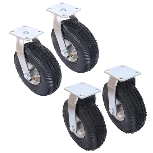 4PCS 10IN CASTER pneumatic tire(2PCS SWIVEL+2PCS RIGID), Caster Wheel, Steel Hub with Ball Bearings, 5/8-Inch Bore Centered Axle -black SolidRoot Buy Furniture USA