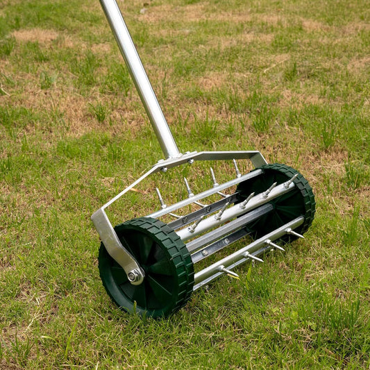 Heavy Duty Rolling Lawn Aerator,Rolling Lawn Aerator, Rotary Push Tine Spike Soil Lawn Aerator Gardening Tool with 3-Piece Long Steel Handle for Garden Yard Grass Maintenance,Garden Yard Rotary Push SolidRoot Buy Furniture USA