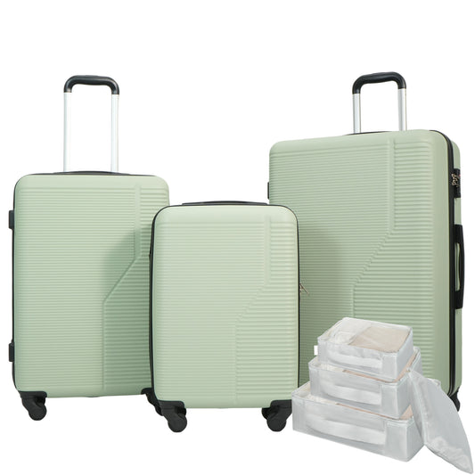7-Piece Luggage Set ABS Lightweight & Durable Suitcase with Spinner Wheels, TSA Lock, (20/24/28), Green SolidRoot Buy Furniture USA